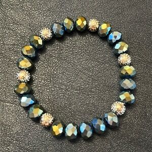 AB Faceted Crystal & Gold-tone Lava Bead Stretch Bracelet